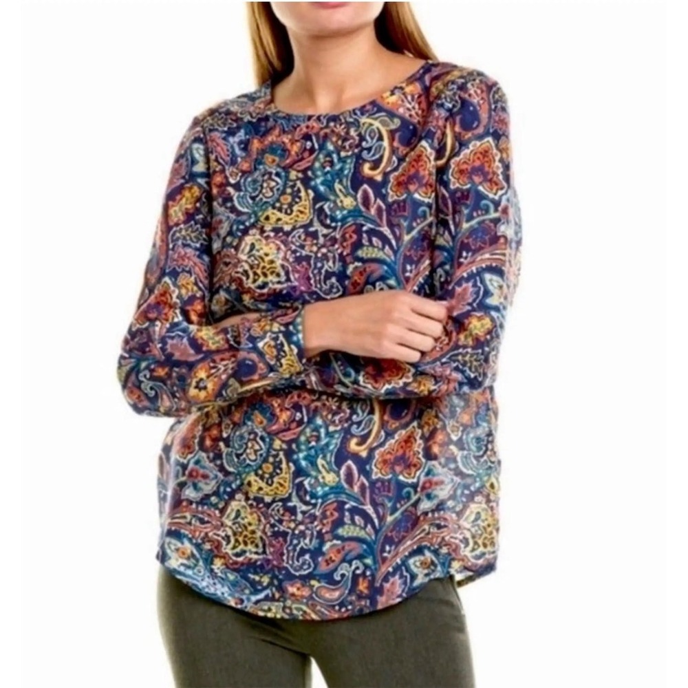 J. McLaughlin Lorinda Garden Paisley Silk Blend Button Back Blouse XS
